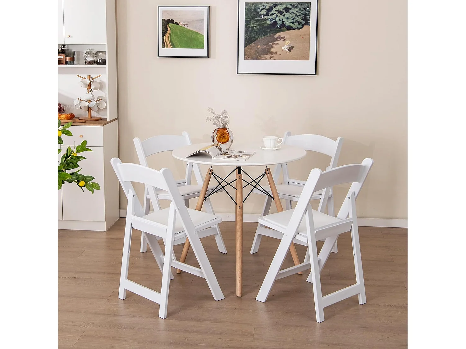 Set van 2 tuinstoelen van kunsthars, klapstoelen, belastbaar tot 500 kg, inklapbare terrasstoelen, balkonstoelen voor tuin,balkon, bruiloft, feest, wit ZB33133