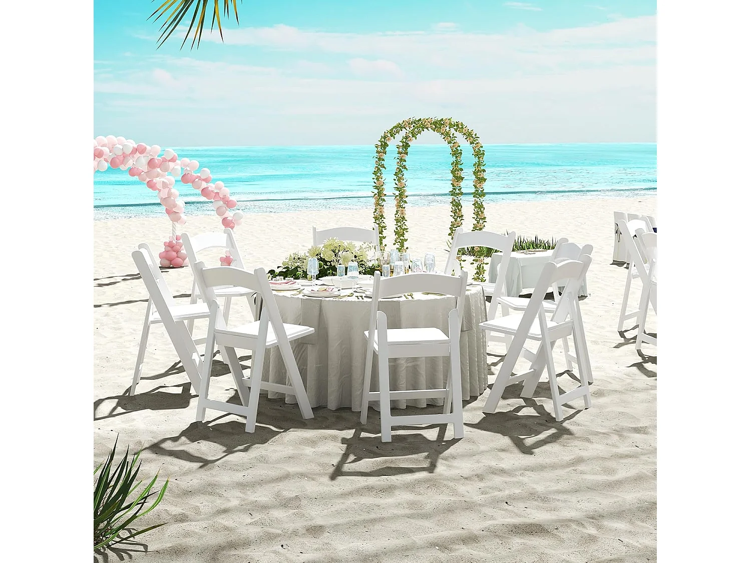 Set van 2 tuinstoelen van kunsthars, klapstoelen, belastbaar tot 500 kg, inklapbare terrasstoelen, balkonstoelen voor tuin,balkon, bruiloft, feest, wit ZB33133