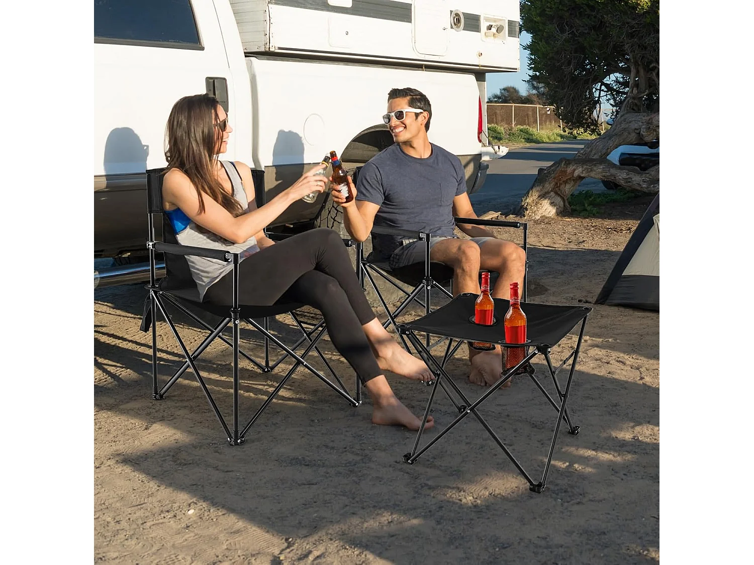 Extra grote campingstoelen, inklapbare visstoelen met opbergtas, bijzettafel met 2 bekerhouders,klapstoelen voor kamperen, vissen ZB33575