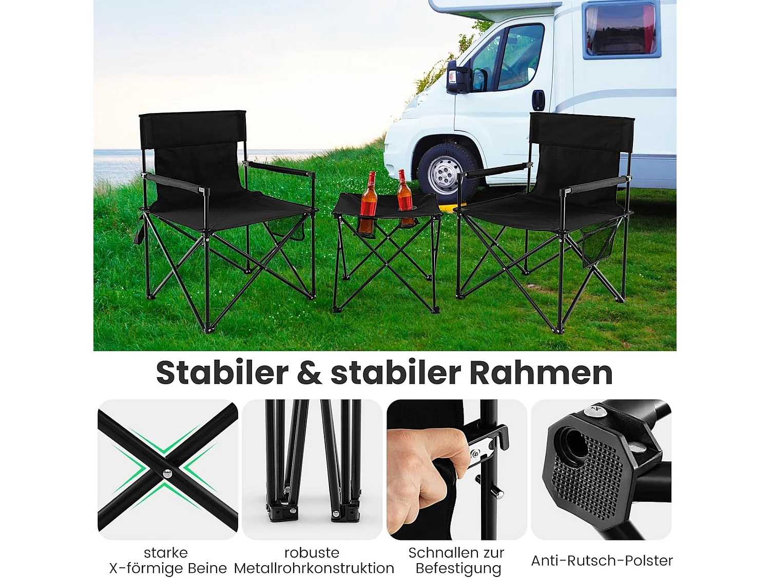 Extra grote campingstoelen, inklapbare visstoelen met opbergtas, bijzettafel met 2 bekerhouders,klapstoelen voor kamperen, vissen ZB33575