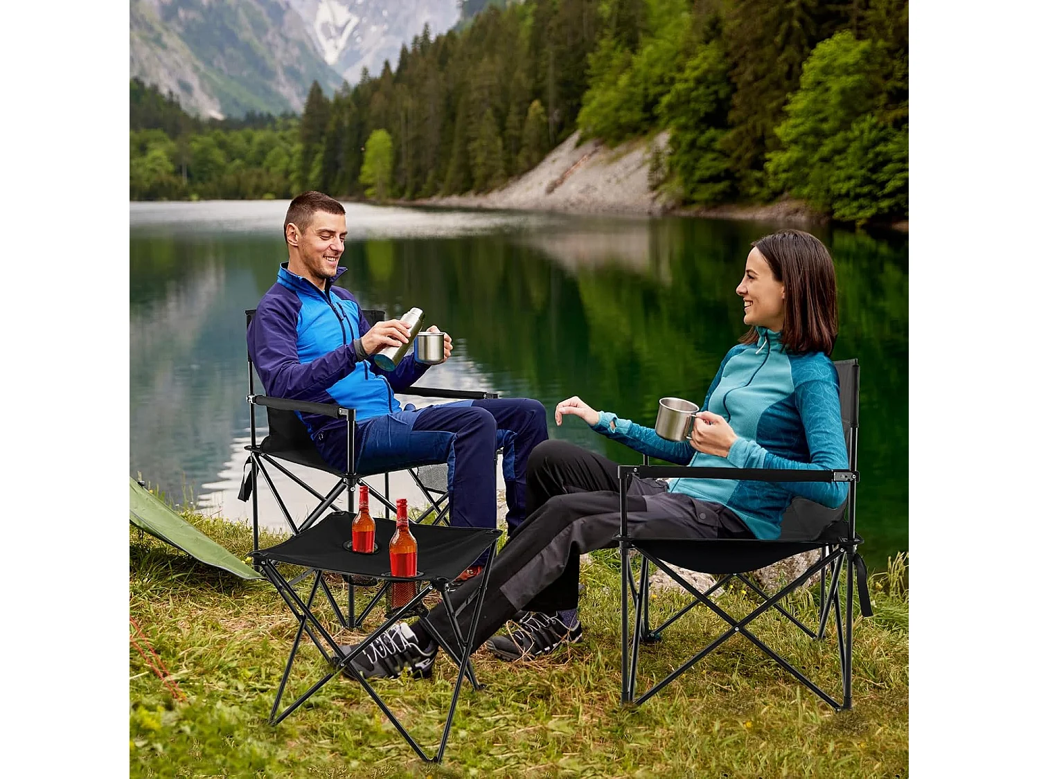 Extra grote campingstoelen, inklapbare visstoelen met opbergtas, bijzettafel met 2 bekerhouders,klapstoelen voor kamperen, vissen ZB33575