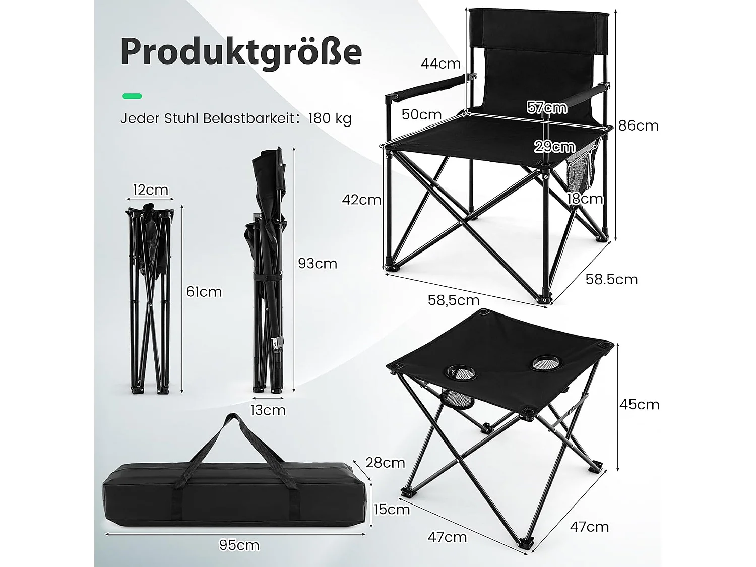 Extra grote campingstoelen, inklapbare visstoelen met opbergtas, bijzettafel met 2 bekerhouders,klapstoelen voor kamperen, vissen ZB33575