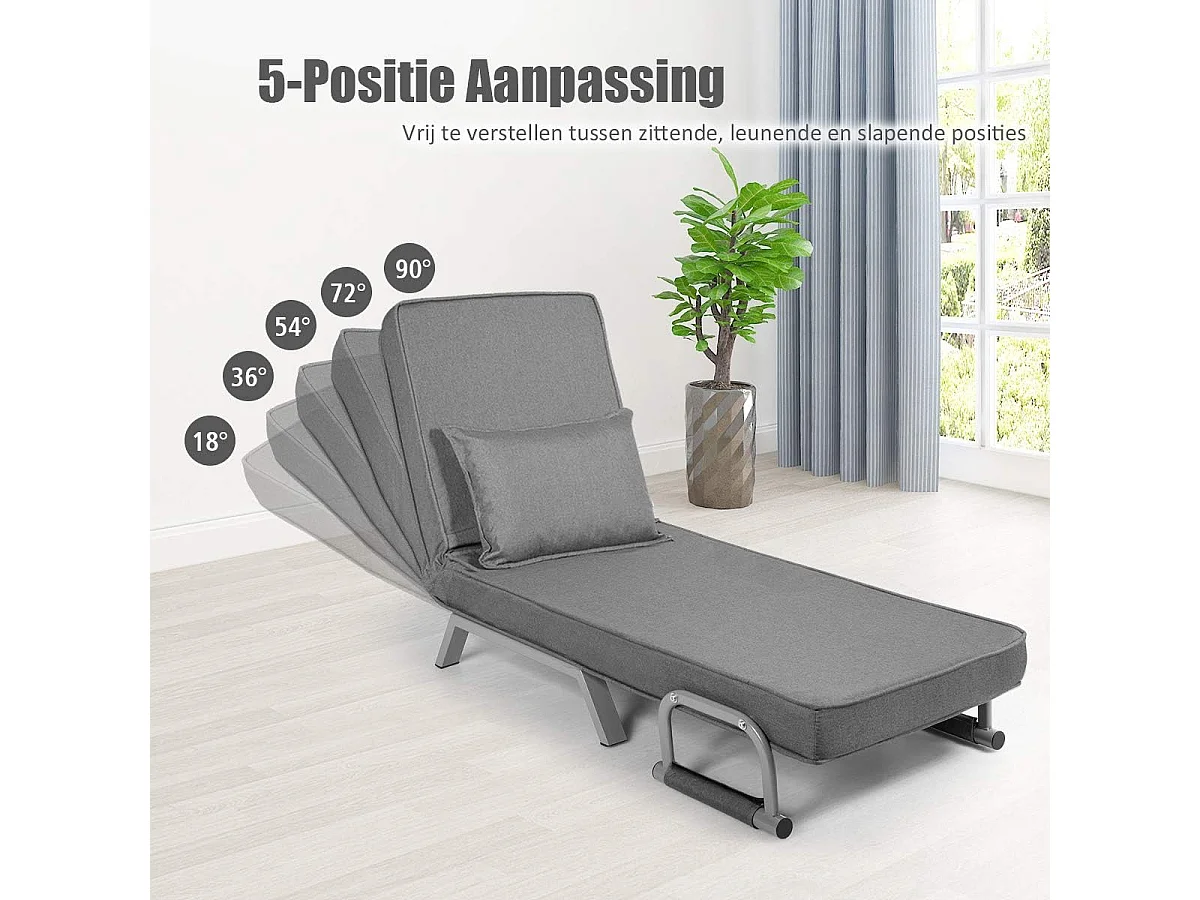 4-in-1 slaapstoel, inklapbaar, slaapbank met 5 standen, verstelbare rugleuning, bankbed met metalen frame, belastbaar tot 150 kg TH32639