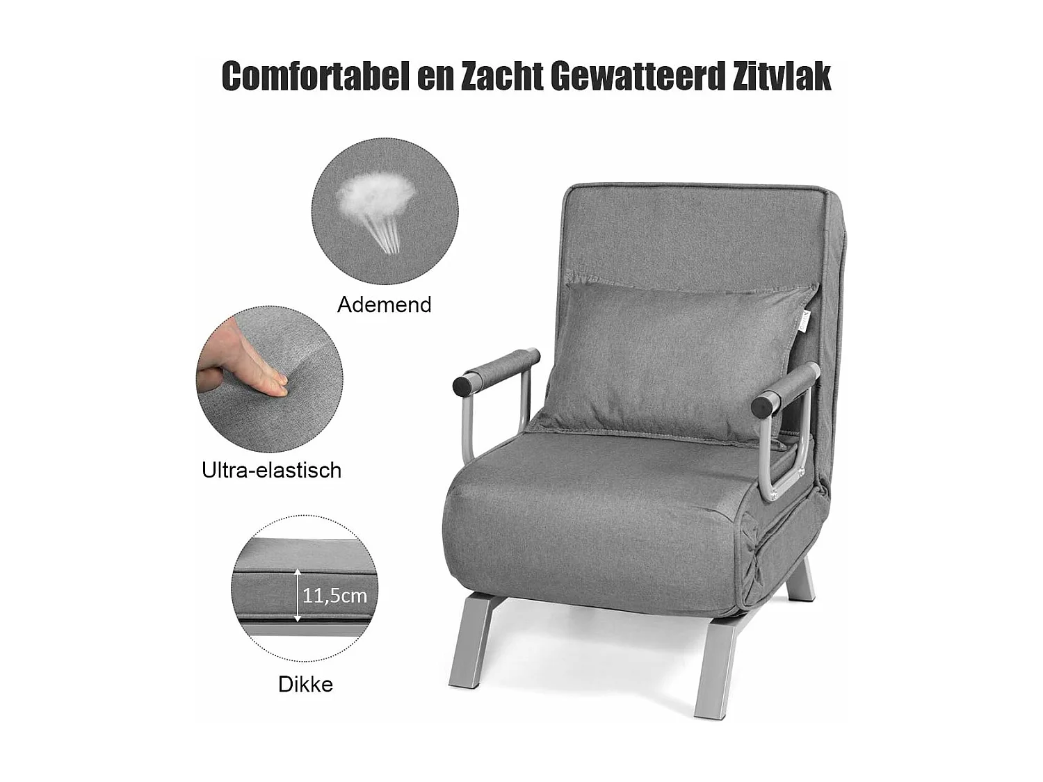 4-in-1 slaapstoel, inklapbaar, slaapbank met 5 standen, verstelbare rugleuning, bankbed met metalen frame, belastbaar tot 150 kg TH32639