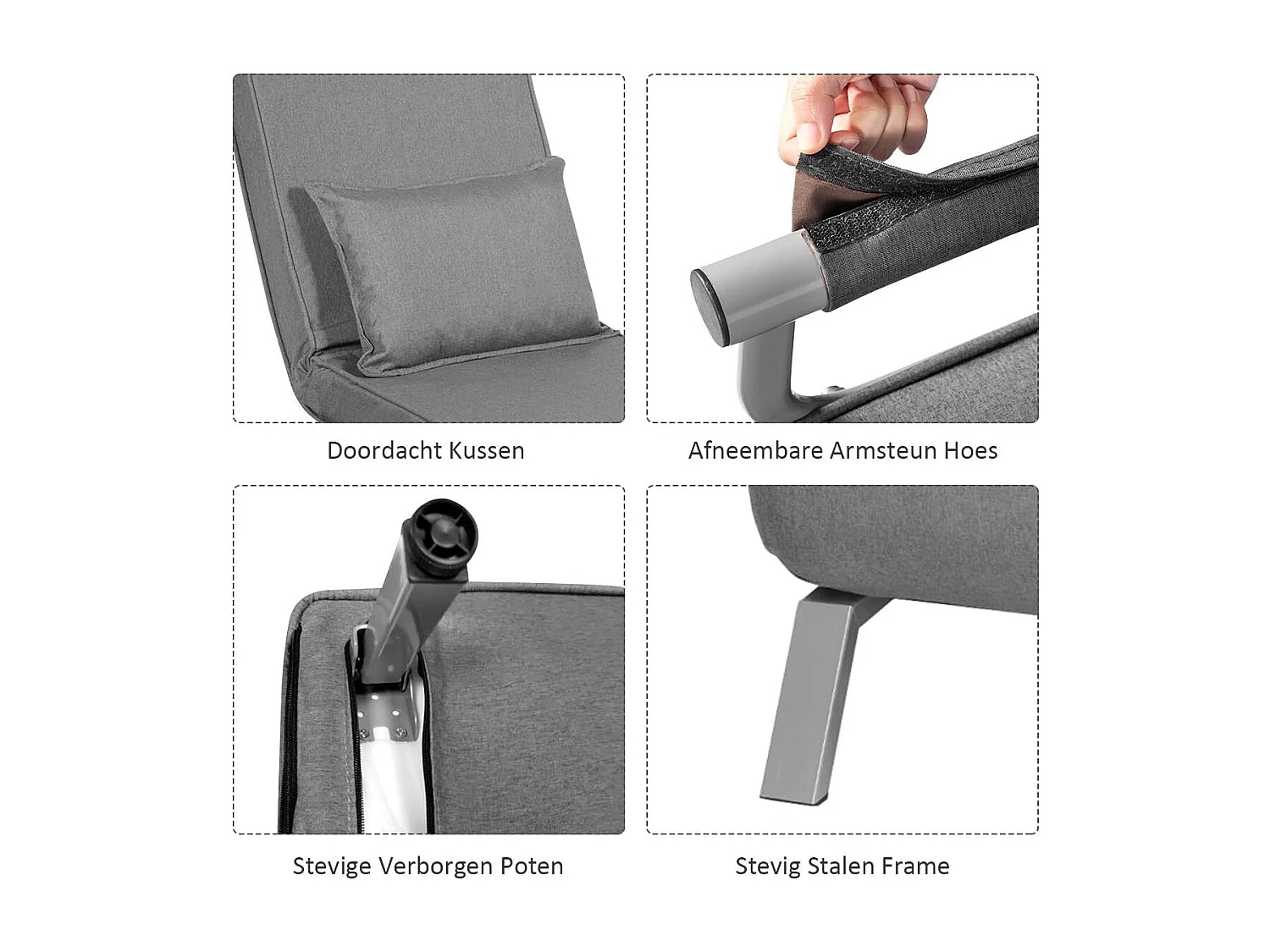 4-in-1 slaapstoel, inklapbaar, slaapbank met 5 standen, verstelbare rugleuning, bankbed met metalen frame, belastbaar tot 150 kg TH32639