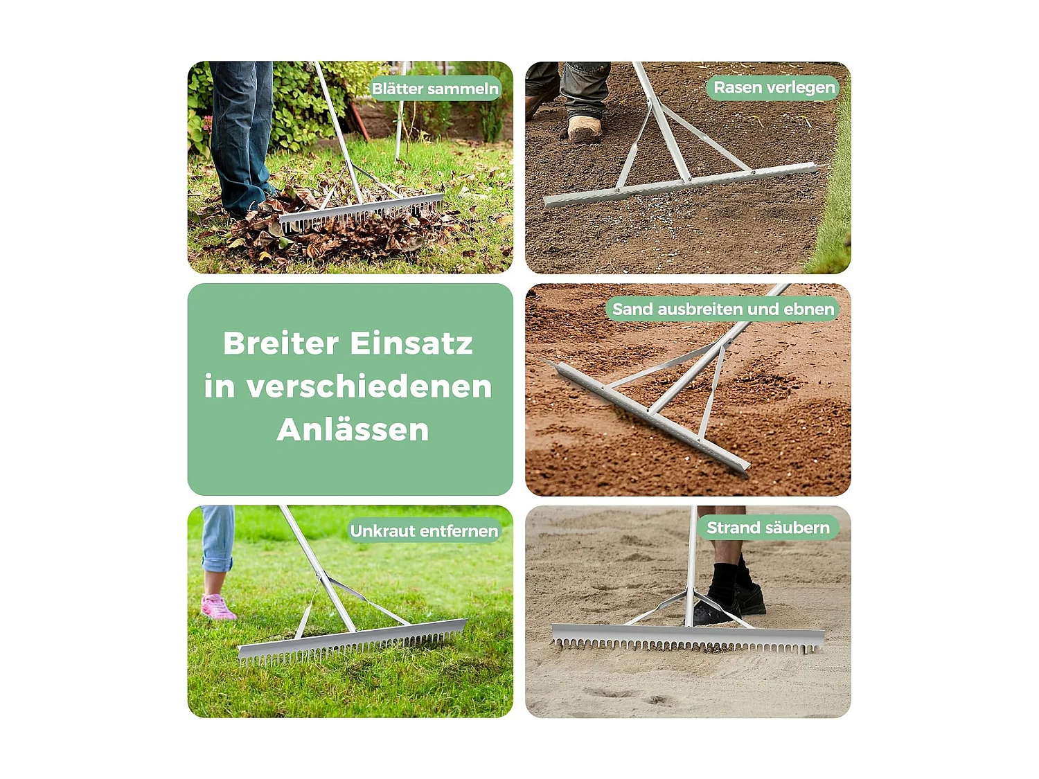 Hark, tuinhark van aluminium met 91 cm brede rekenkop, 36 tanden en 174 cm lange handgreep,bladhark voor het losmaken van de grond