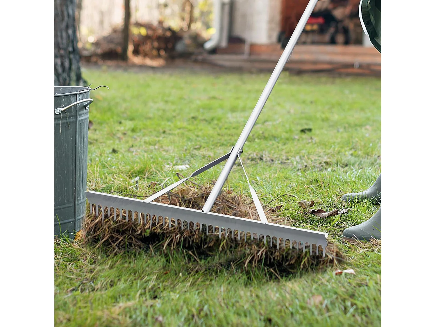 Hark, tuinhark van aluminium met 91 cm brede rekenkop, 36 tanden en 174 cm lange handgreep,bladhark voor het losmaken van de grond