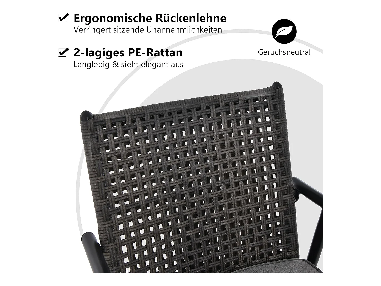 Set van 2 barkrukken, 360 graden draaibaar, tuinstoelen met 2-laagse PE-rotan rugleuning, afneembaar gevoerd kussen, barstoelen voor balkon, tuin en zwembad ZB33558