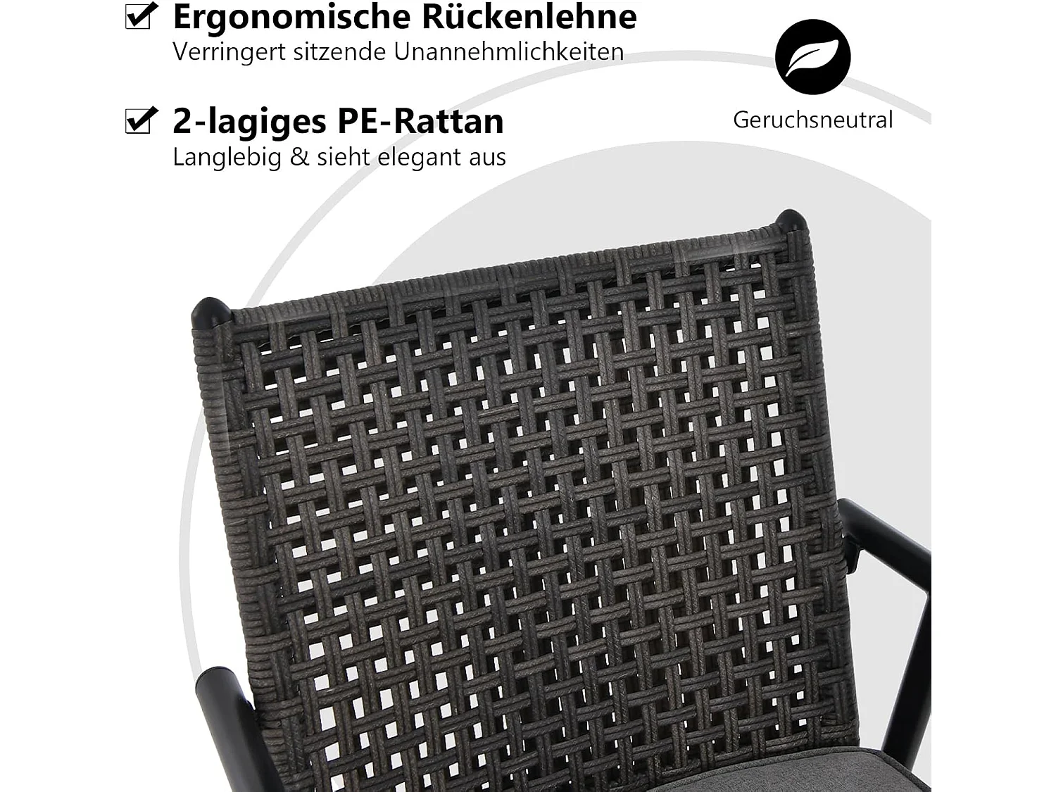 Set van 2 barkrukken, 360 graden draaibaar, tuinstoelen met 2-laagse PE-rotan rugleuning, afneembaar gevoerd kussen, barstoelen voor balkon, tuin en zwembad ZB33558