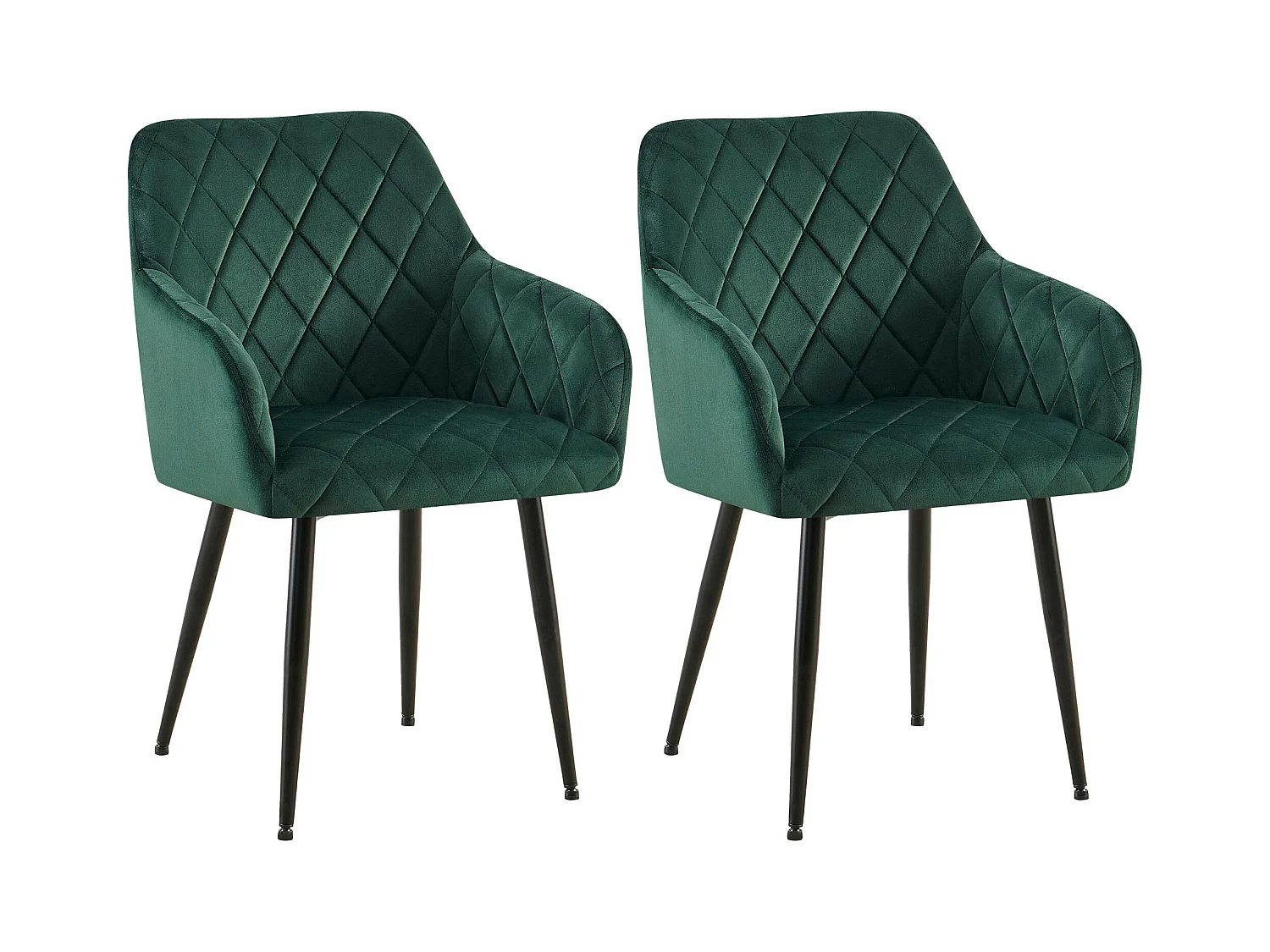 Lot de 2  chaises avec accoudoirs - Velours - Vert - Monett