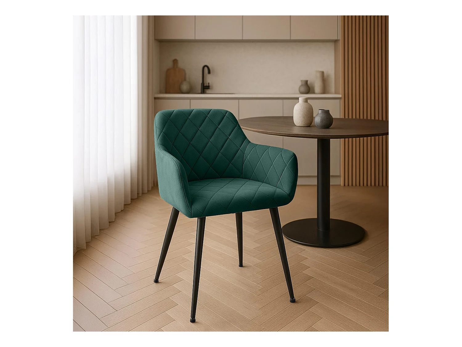 Lot de 2  chaises avec accoudoirs - Velours - Vert - Monett