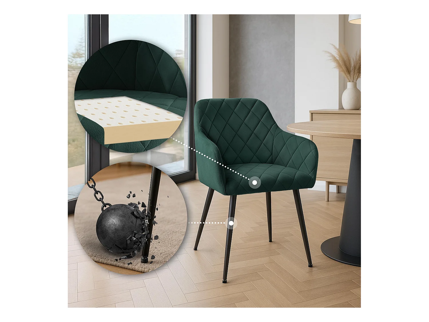 Lot de 2  chaises avec accoudoirs - Velours - Vert - Monett