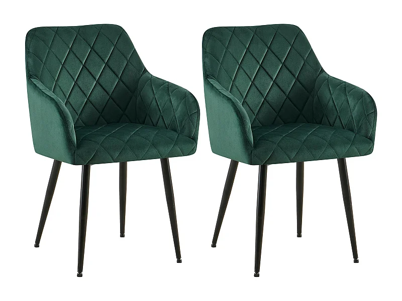 Lot de 2  chaises avec accoudoirs - Velours - Vert - Monett