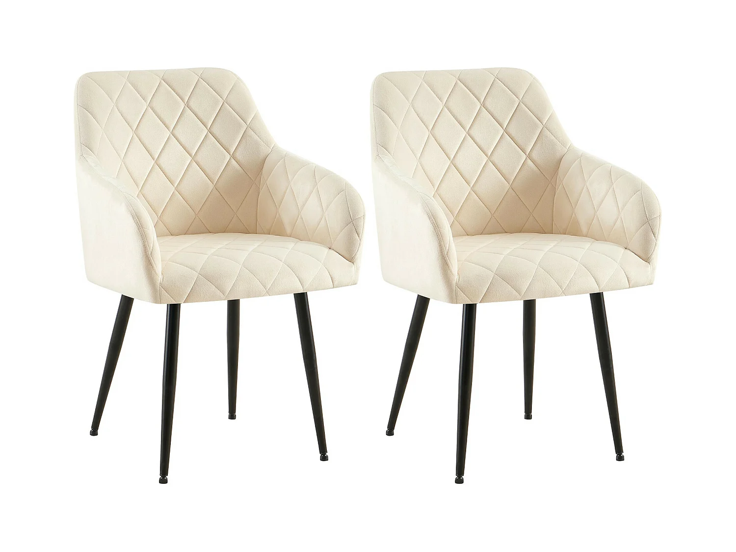 Lot de 2  chaises avec accoudoirs - Velours - Crème - Monett