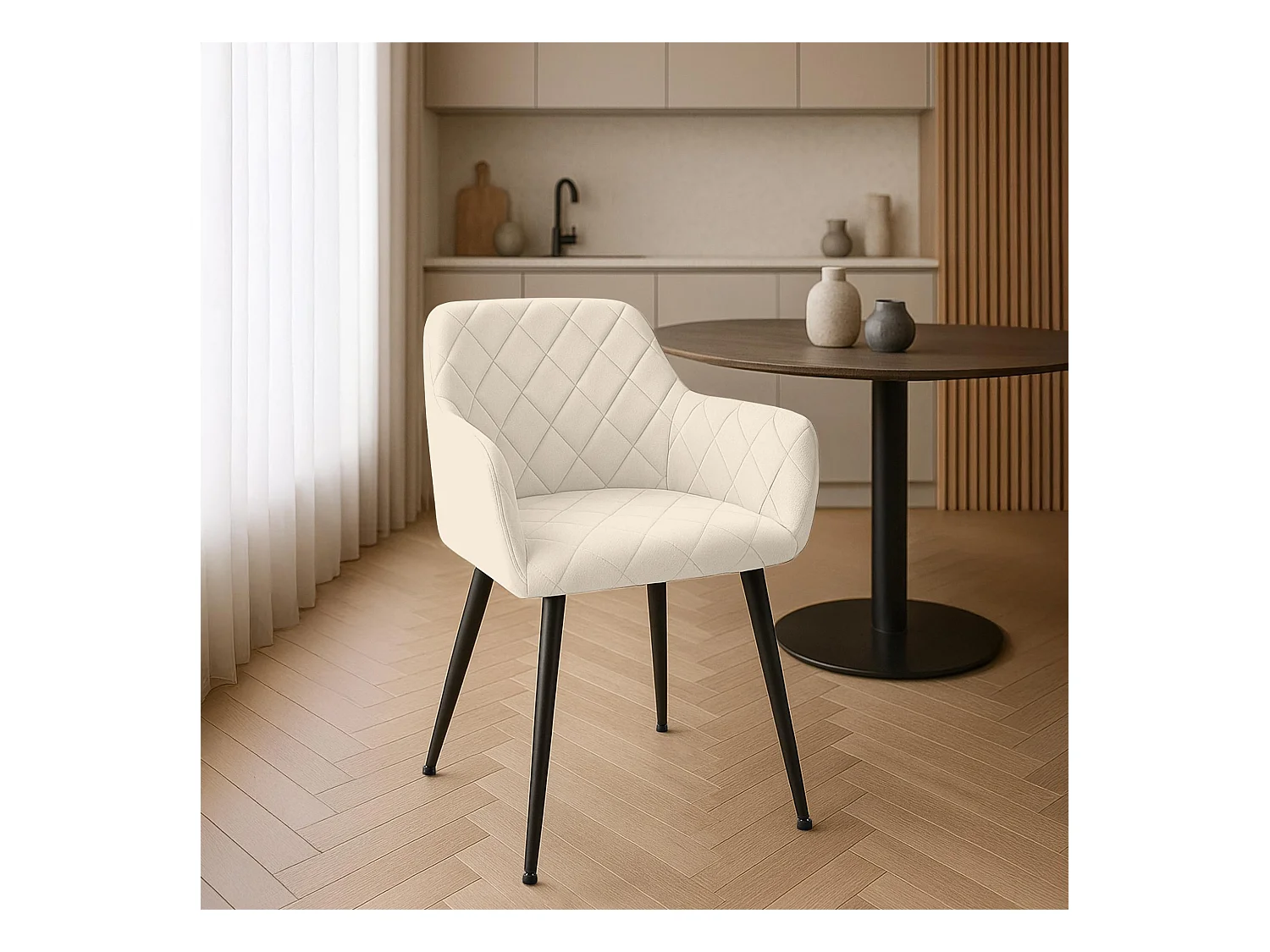 Lot de 2  chaises avec accoudoirs - Velours - Crème - Monett