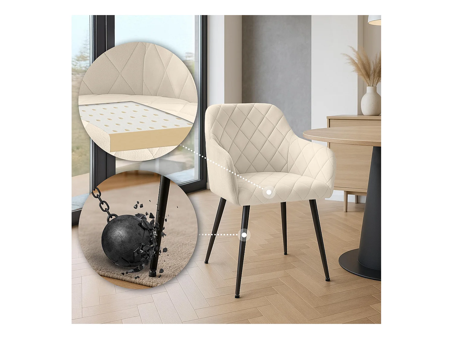 Lot de 2  chaises avec accoudoirs - Velours - Crème - Monett