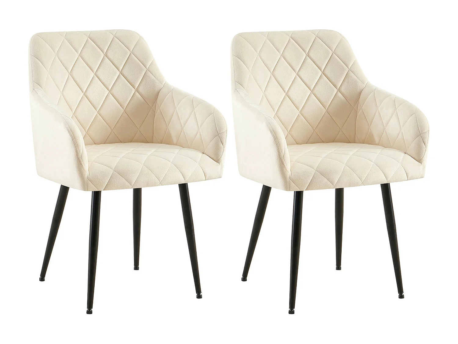 Lot de 2  chaises avec accoudoirs - Velours - Crème - Monett