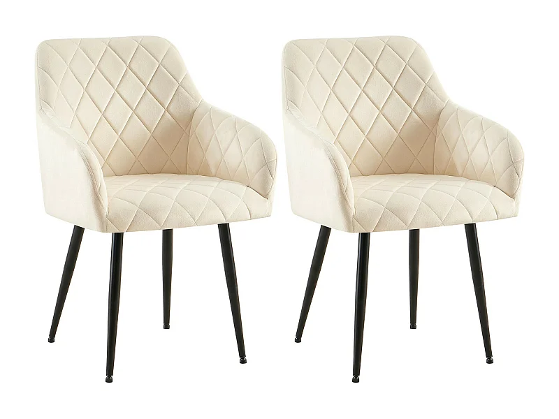 Lot de 2  chaises avec accoudoirs - Velours - Crème - Monett