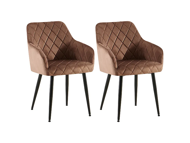 Lot de 2  chaises avec accoudoirs - Velours - Marron - Monett