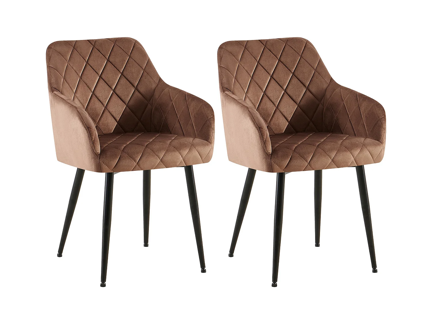 Lot de 2  chaises avec accoudoirs - Velours - Marron - Monett