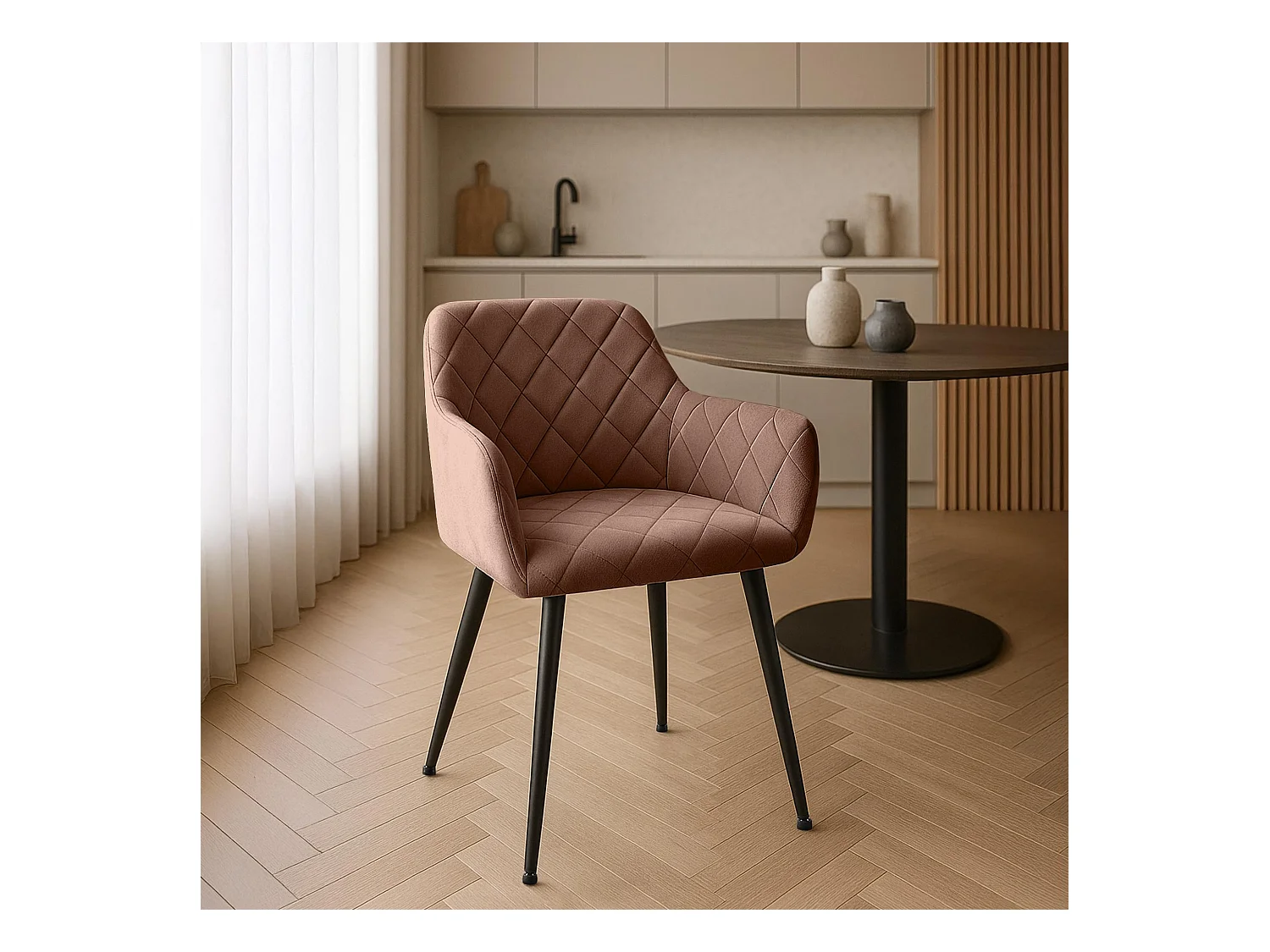 Lot de 2  chaises avec accoudoirs - Velours - Marron - Monett