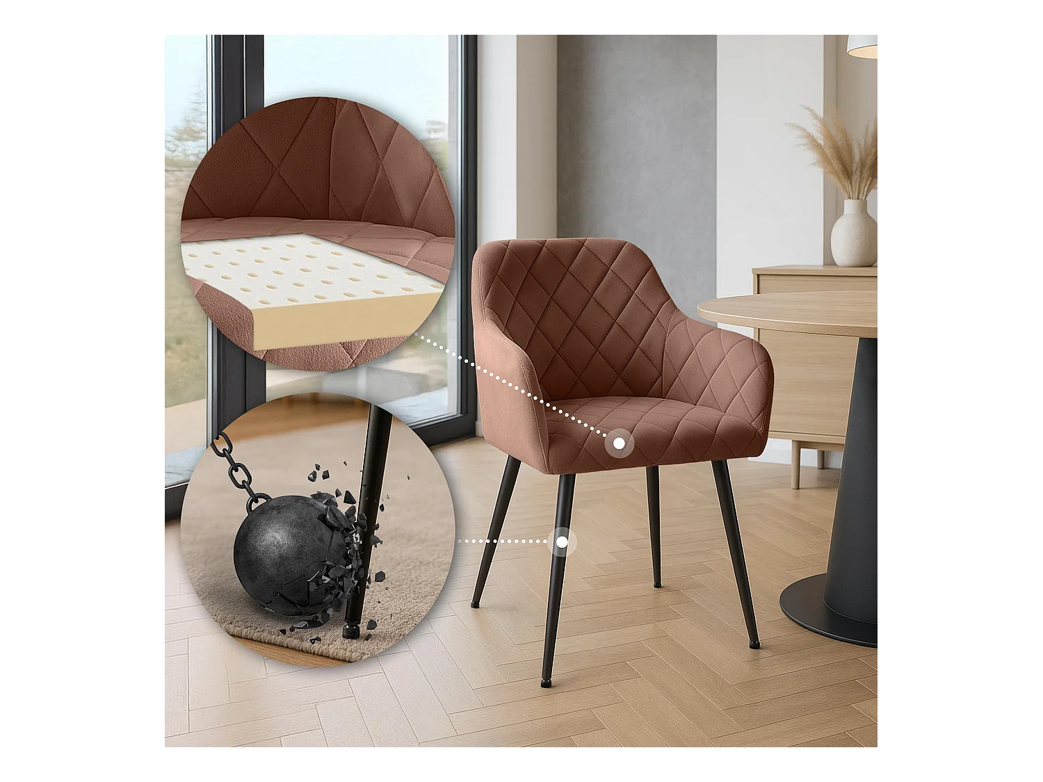 Lot de 2  chaises avec accoudoirs - Velours - Marron - Monett