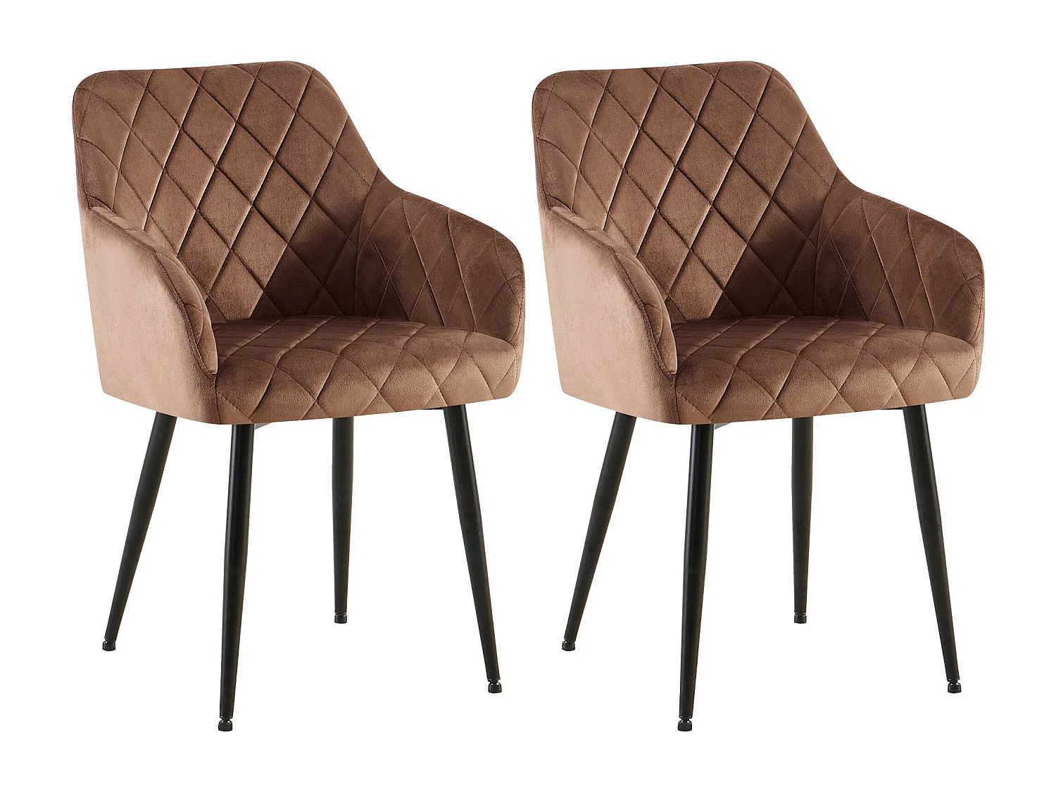 Lot de 2  chaises avec accoudoirs - Velours - Marron - Monett