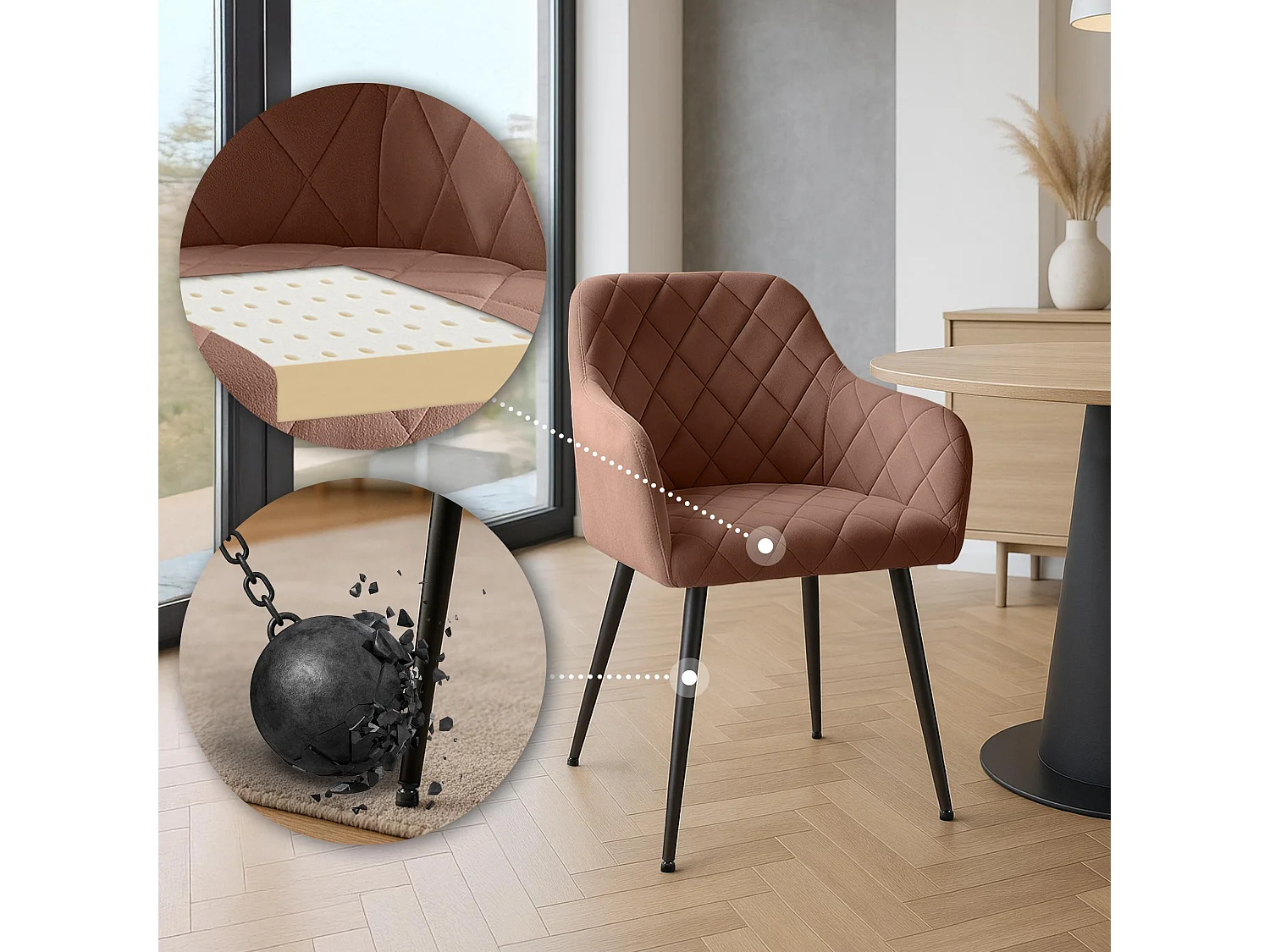 Lot de 2  chaises avec accoudoirs - Velours - Marron - Monett