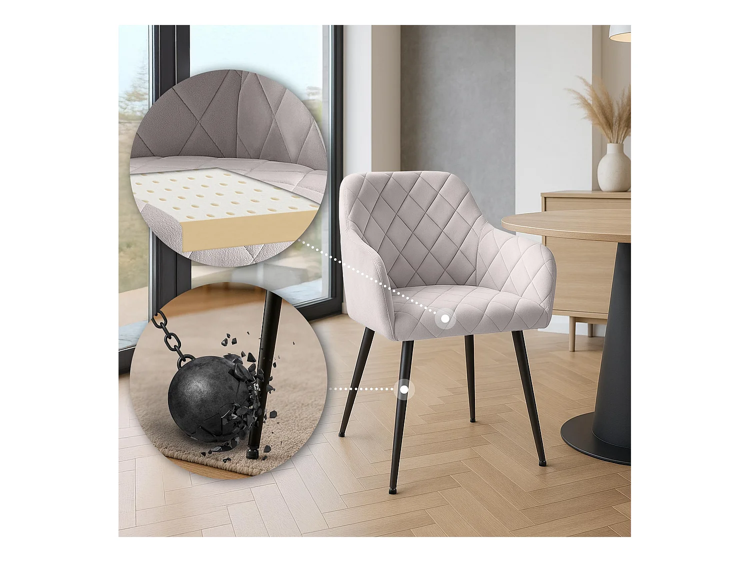 Lot de 2  chaises avec accoudoirs - Velours - Gris - Monett