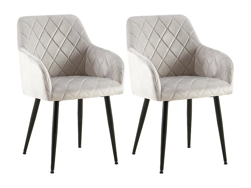 Lot de 2  chaises avec accoudoirs - Velours - Gris - Monett