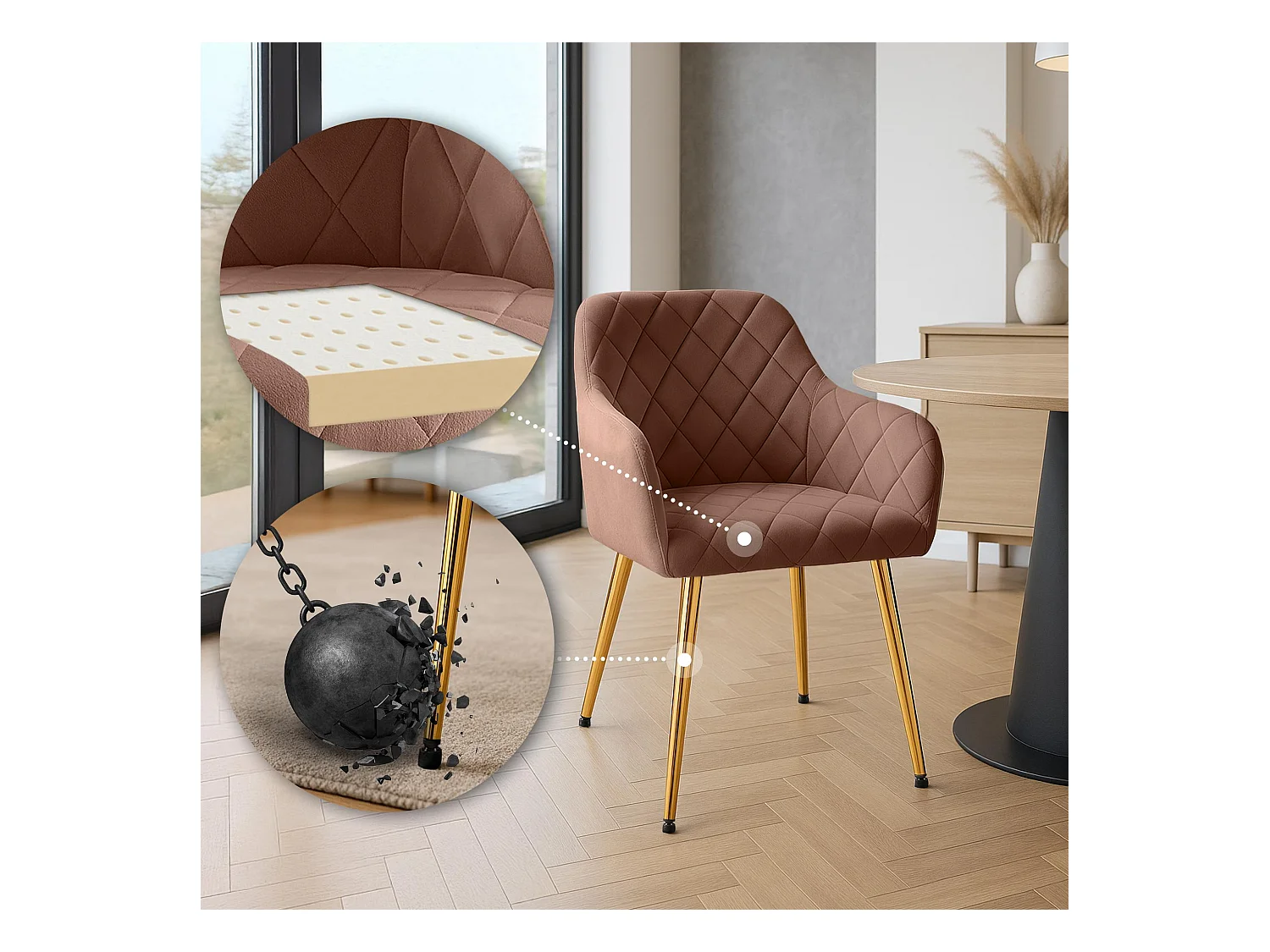 Lot de 2  chaises avec accoudoirs - Velours - Marron - Monett