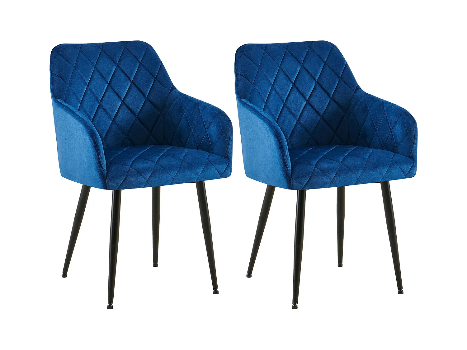 Lot de 2  chaises avec accoudoirs - Velours - Bleu foncé - Monett