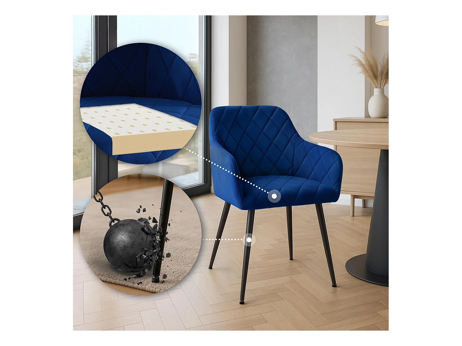 Lot de 2  chaises avec accoudoirs - Velours - Bleu foncé - Monett