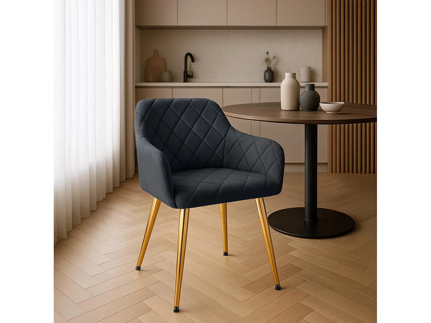 Lot de 2  chaises avec accoudoirs - Velours - Noir - Monett