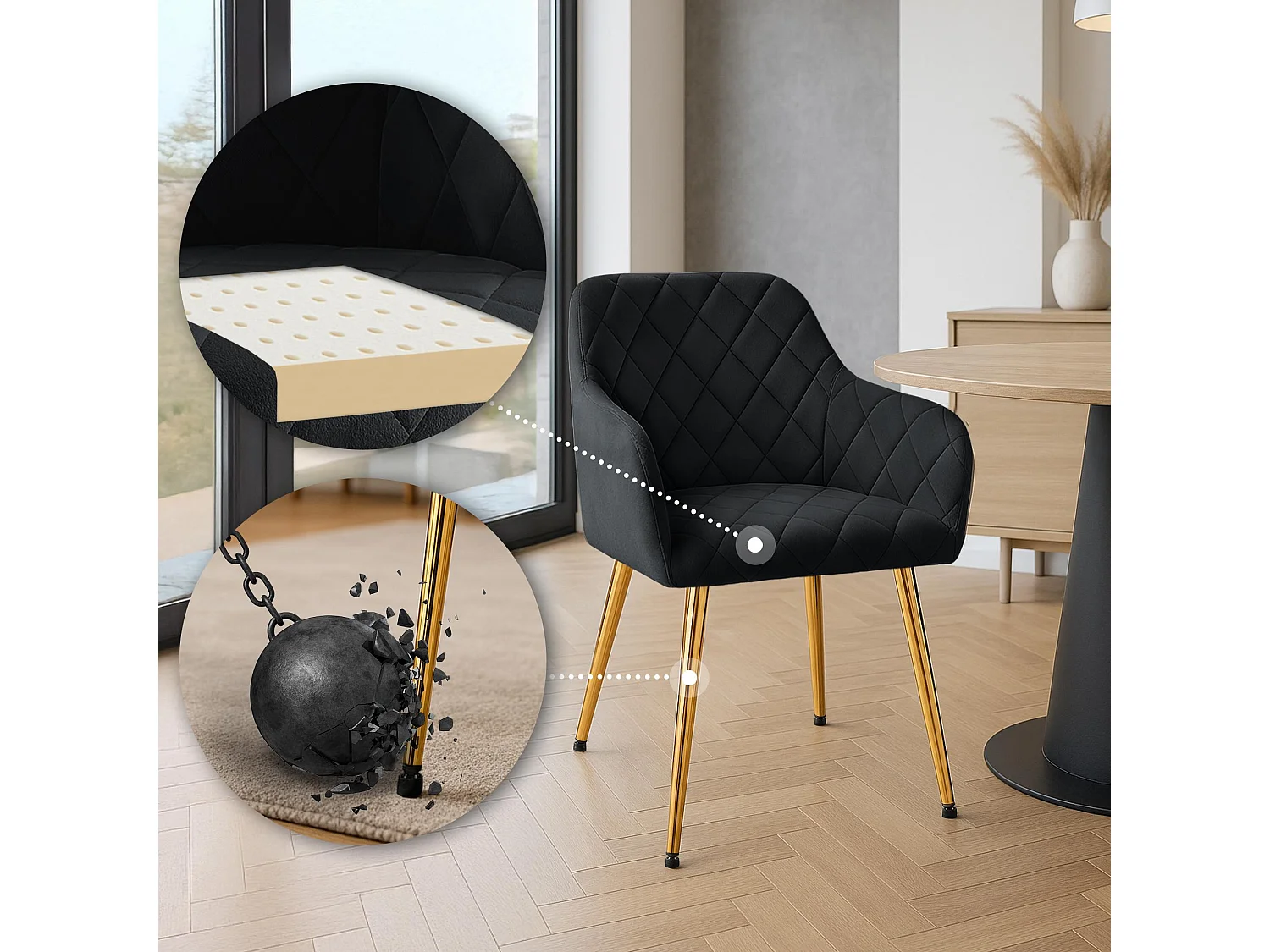 Lot de 2  chaises avec accoudoirs - Velours - Noir - Monett