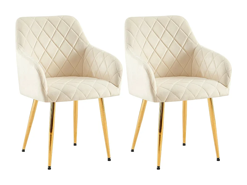 Lot de 2  chaises avec accoudoirs - Velours - Crème - Monett