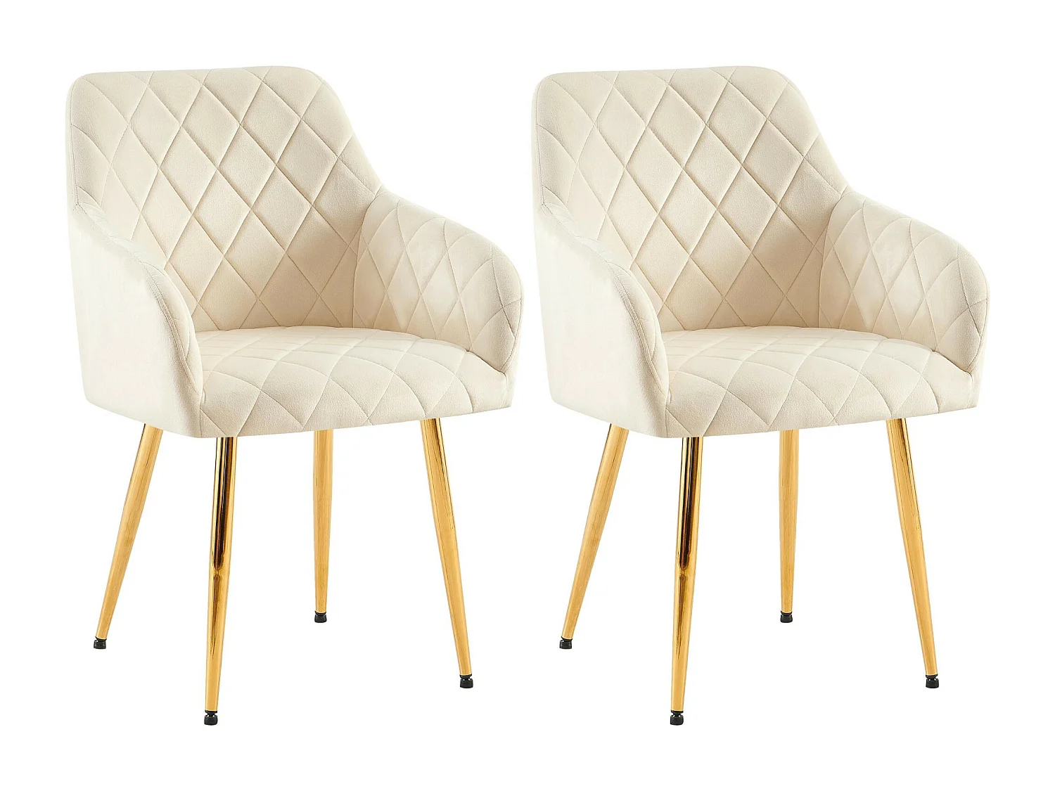 Lot de 2  chaises avec accoudoirs - Velours - Crème - Monett