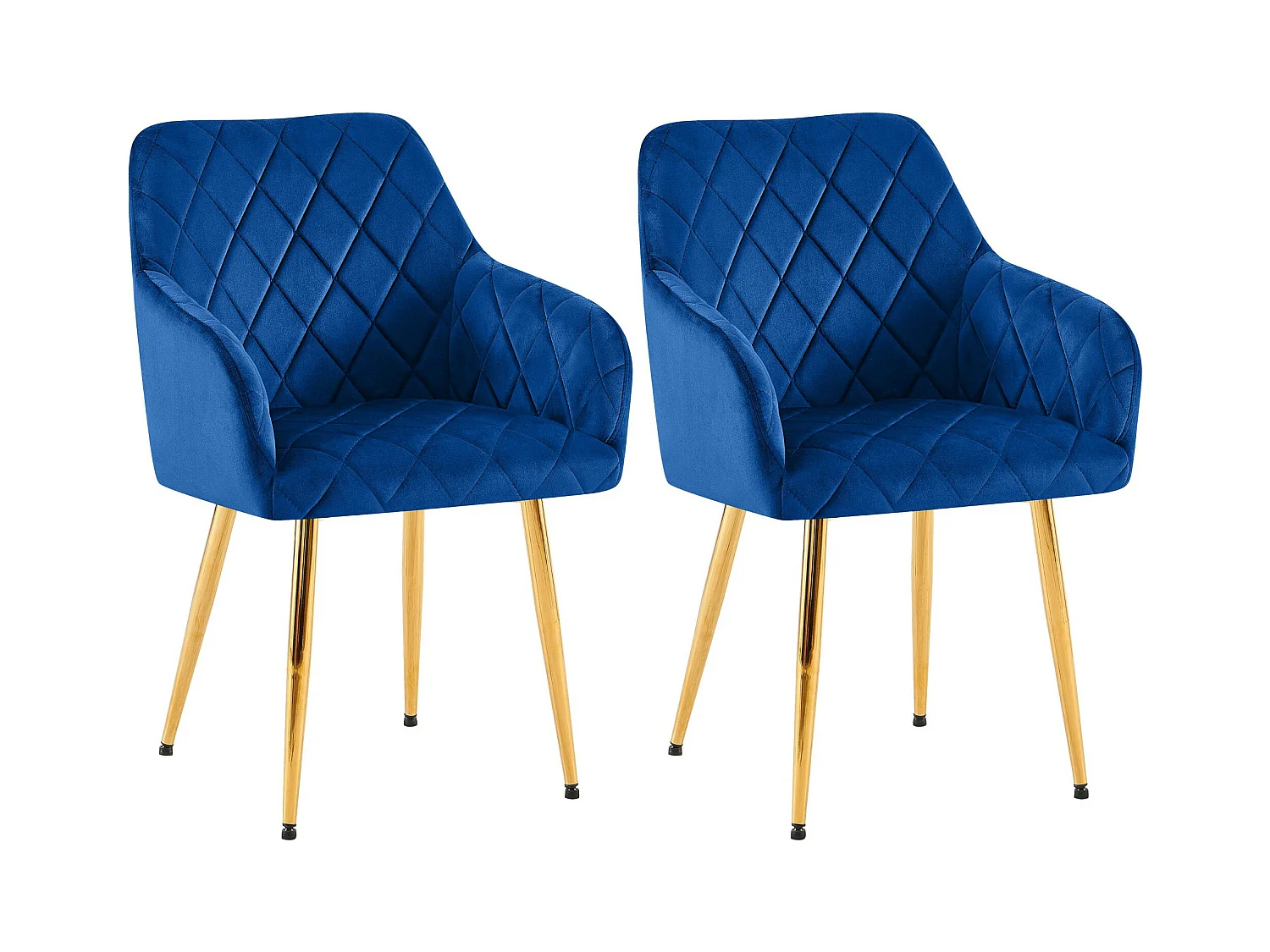 Lot de 2  chaises avec accoudoirs - Velours - Bleu foncé - Monett