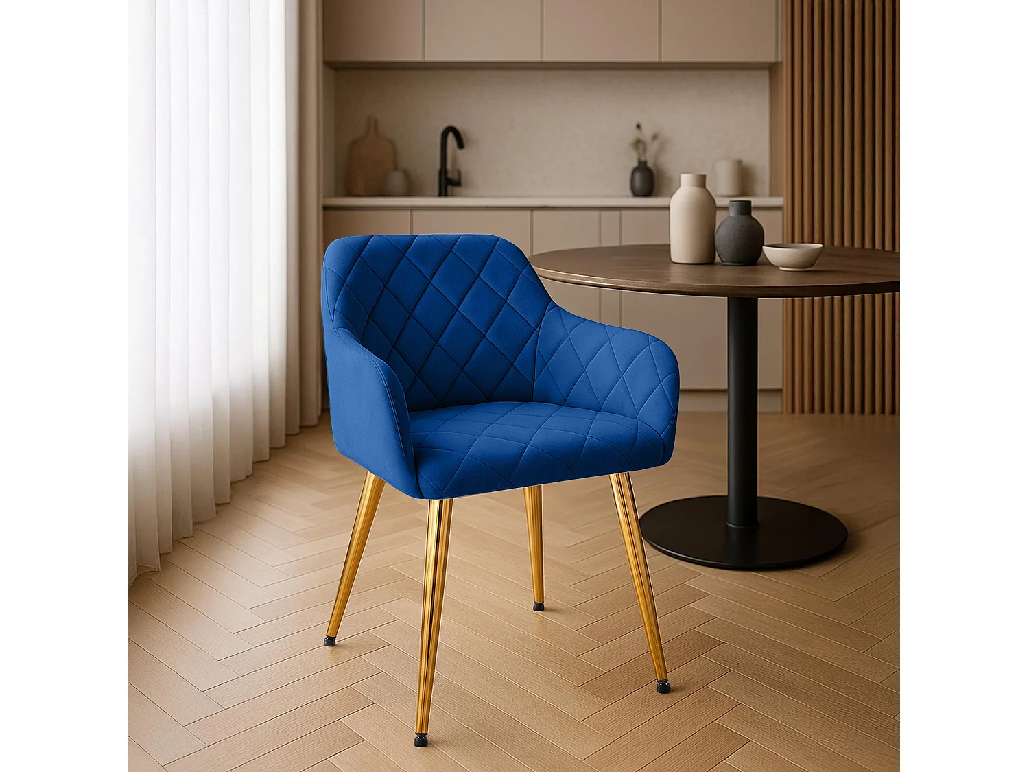 Lot de 2  chaises avec accoudoirs - Velours - Bleu foncé - Monett