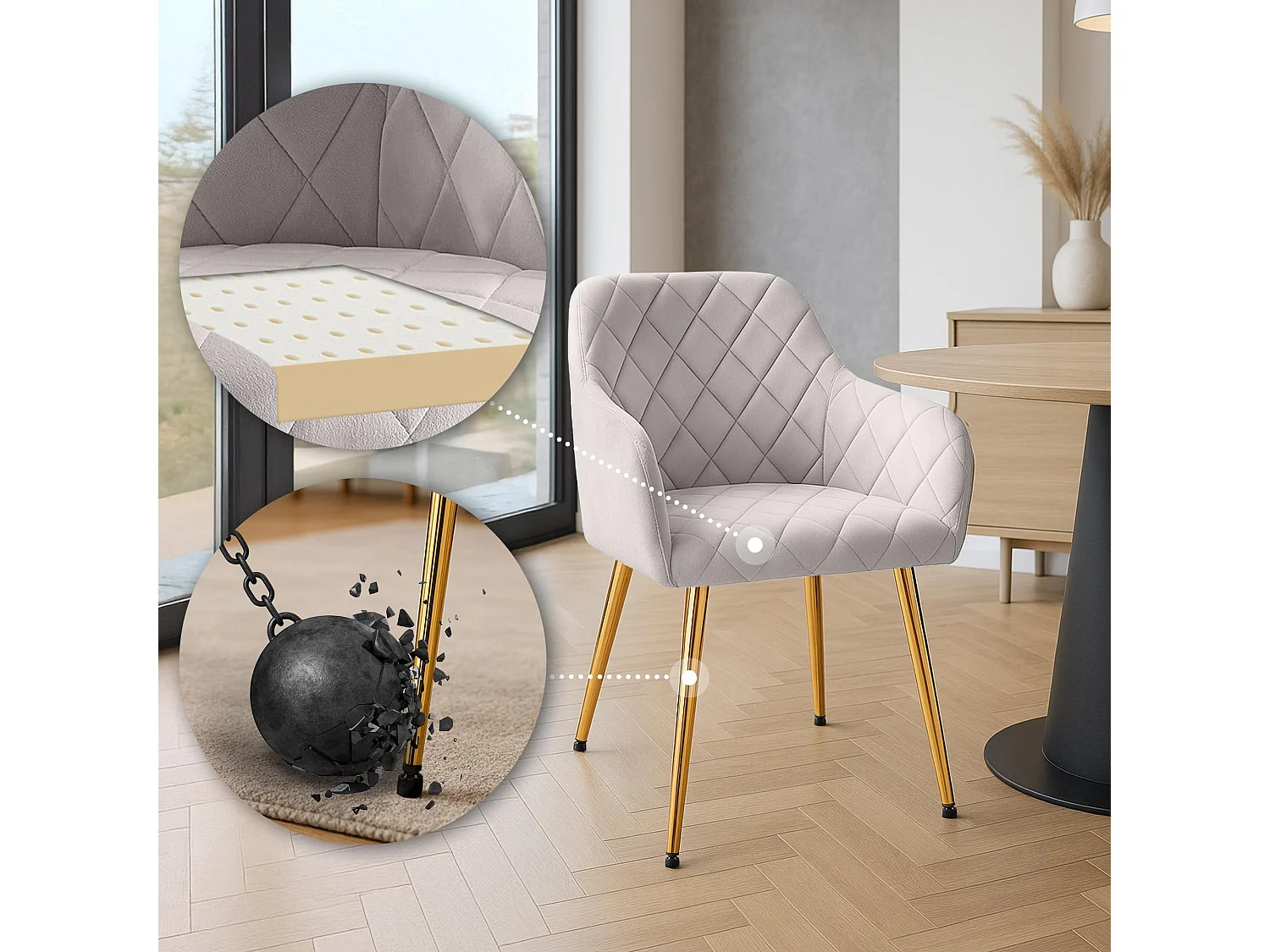 Lot de 2  chaises avec accoudoirs - Velours - Gris - Monett