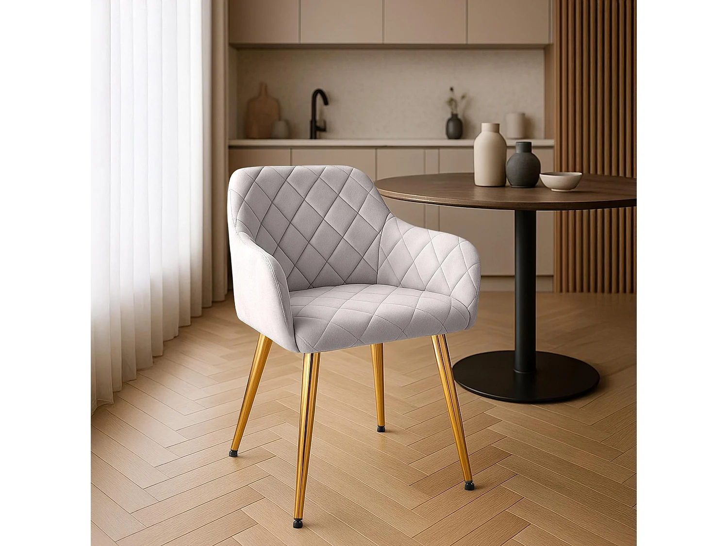 Lot de 2  chaises avec accoudoirs - Velours - Gris - Monett