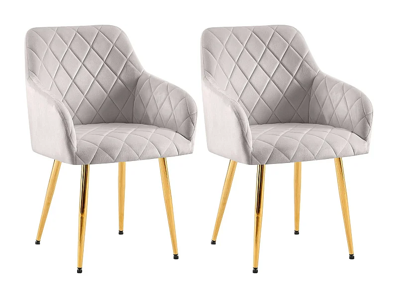 Lot de 2  chaises avec accoudoirs - Velours - Gris - Monett