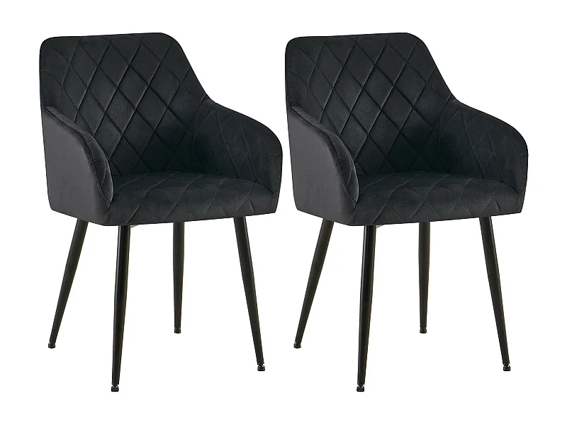Lot de 2  chaises avec accoudoirs - Velours - Noir - Monett