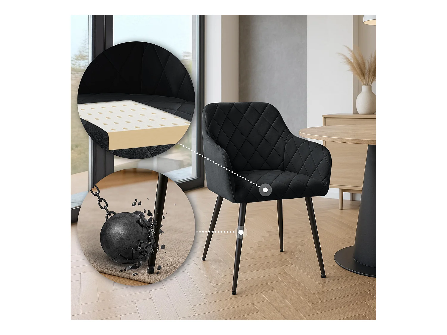Lot de 2  chaises avec accoudoirs - Velours - Noir - Monett