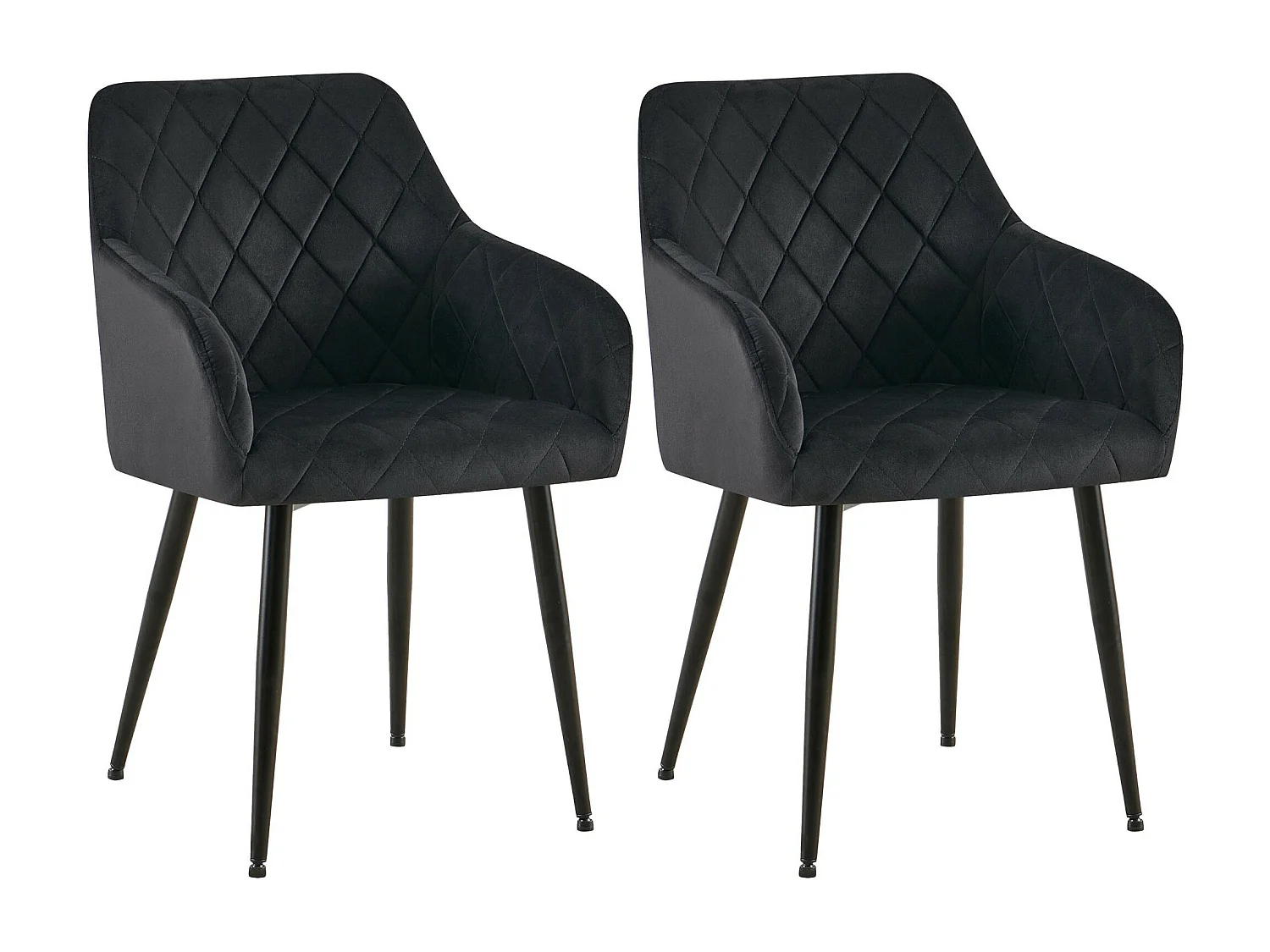 Lot de 2  chaises avec accoudoirs - Velours - Noir - Monett
