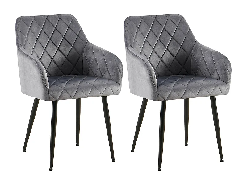 Lot de 2  chaises avec accoudoirs - Velours - Gris foncé - Monett