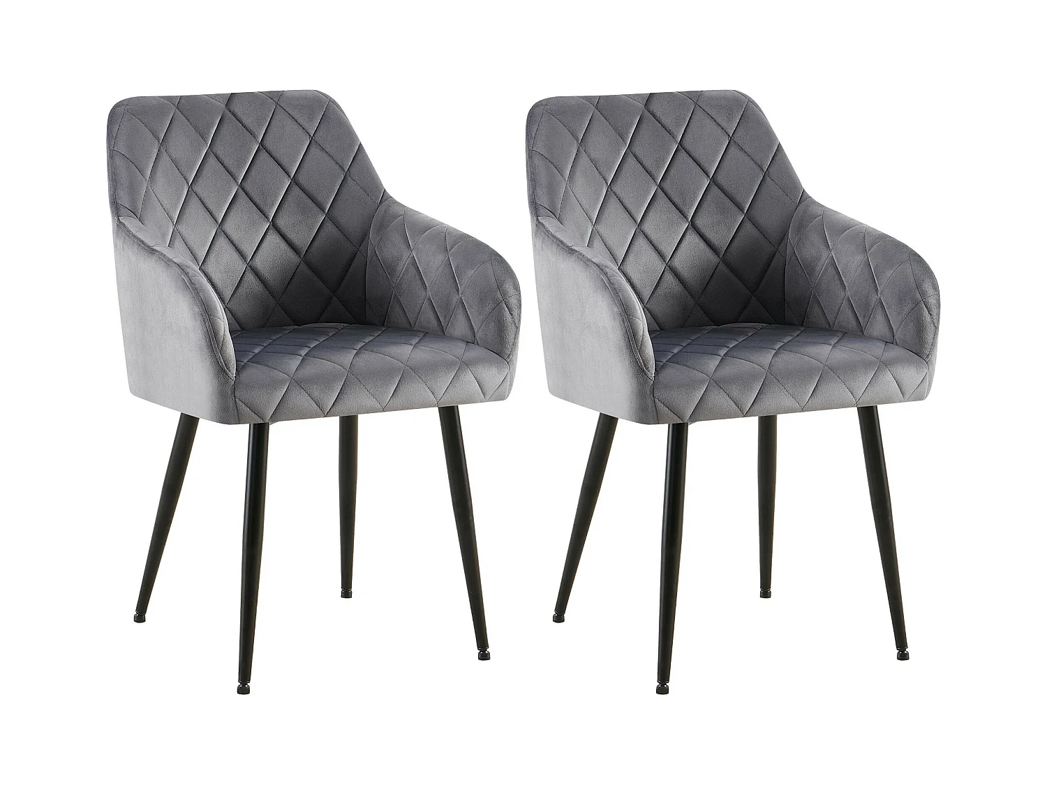 Lot de 2  chaises avec accoudoirs - Velours - Gris foncé - Monett