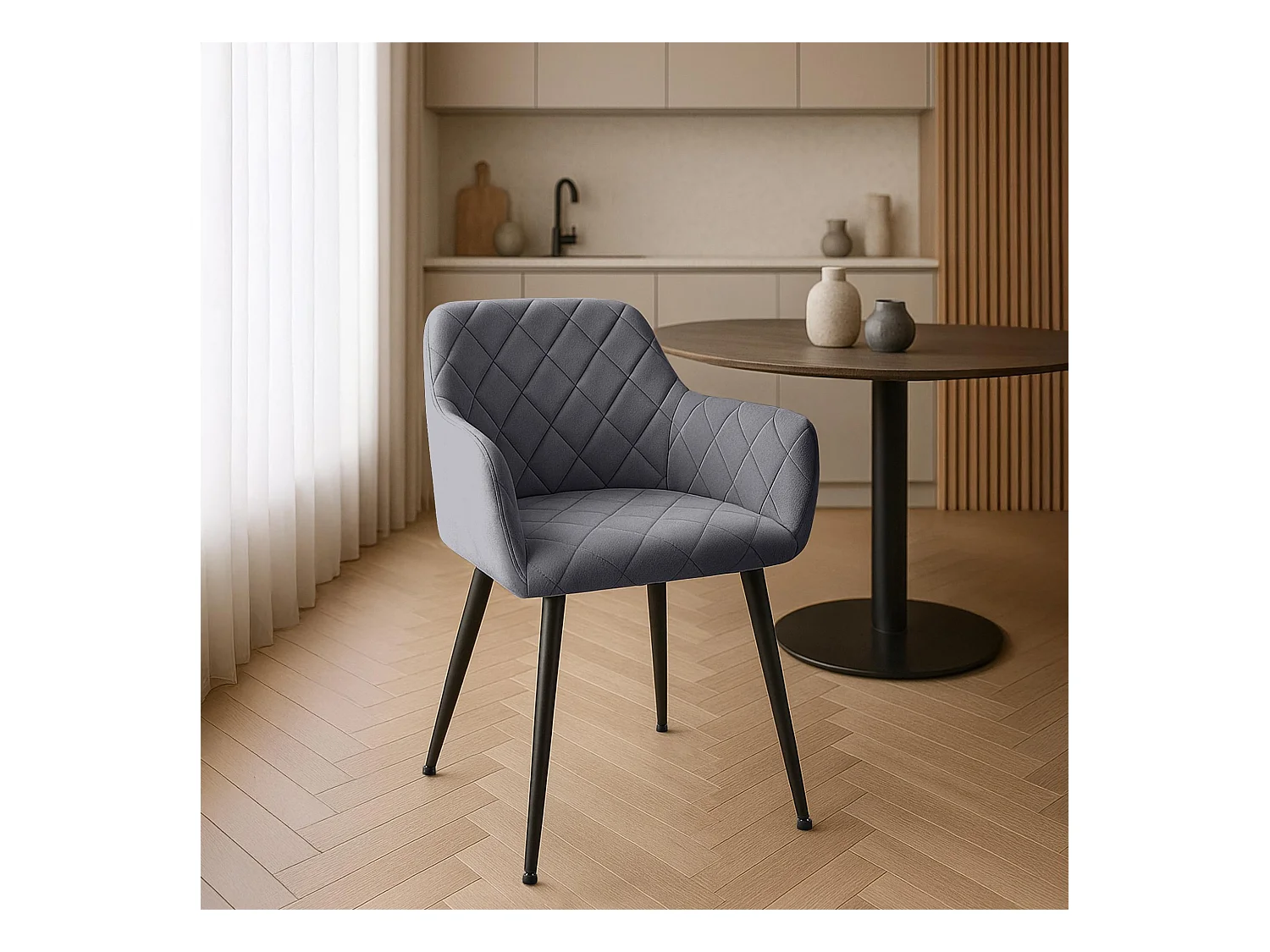 Lot de 2  chaises avec accoudoirs - Velours - Gris foncé - Monett