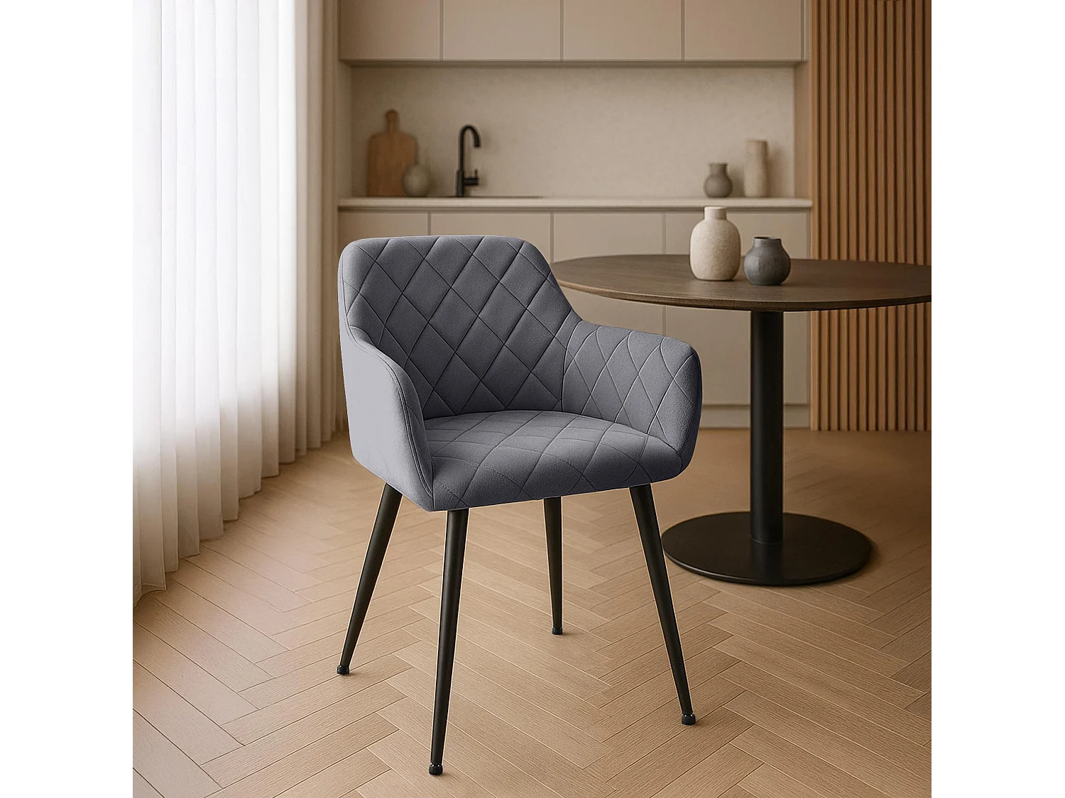 Lot de 2  chaises avec accoudoirs - Velours - Gris foncé - Monett