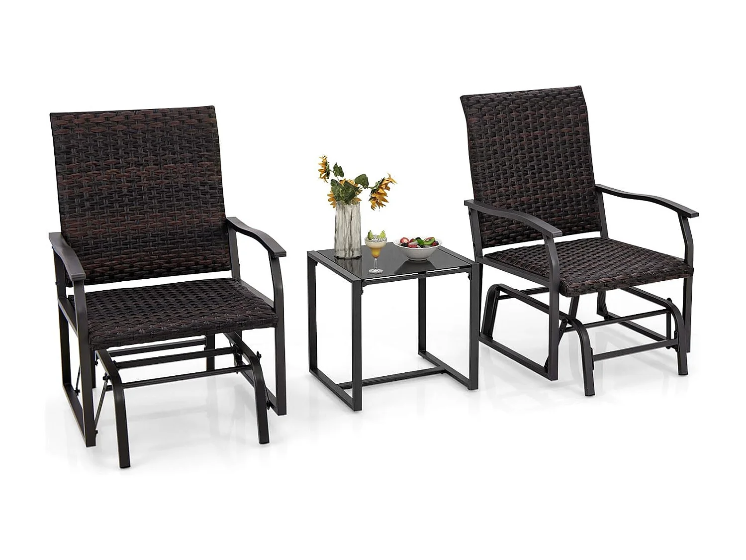 3-delige balkonmeubelset, rotan balkonset, tuinmeubelen met gevoerde zitting, rotan meubels voor klein balkon, terrasmeubels, zitgroep voor tuin, veranda ZB33613